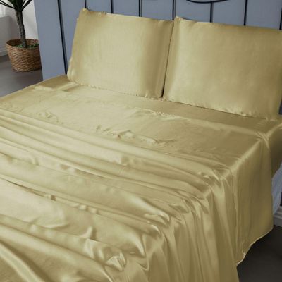 Jogo De Lençol Sublime 4 Peças King 100% Poliéster Tecido Cetim Charmousse - Dourado
