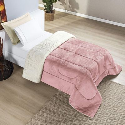 Coberdrom Sherpa E Flannel Everest Solteiro Manta Alta 150g 01 Peça - Rosa Secreto