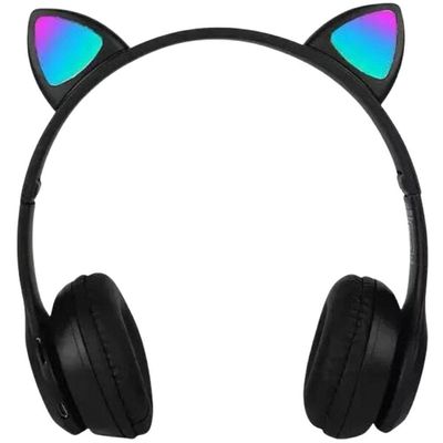 Fone Bluetooth Orelha De Gato Led Colorido Preto