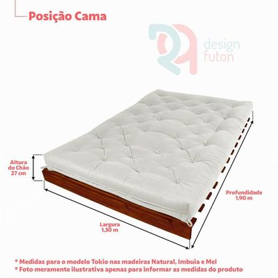 Sofá Cama Casal Futon Tokio Preto Acquablock Madeira Maciça Cor Mel