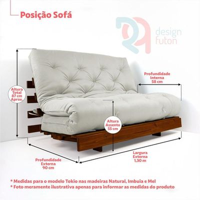 Sofá Cama Casal Futon Tokio Preto Acquablock Madeira Maciça Cor Mel