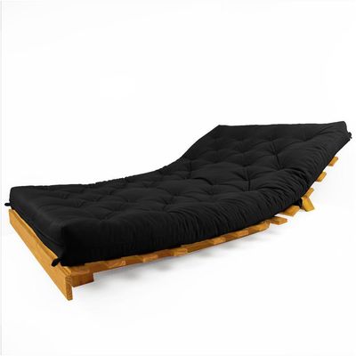 Sofá Cama Casal Futon Tokio Preto Acquablock Madeira Maciça Cor Mel