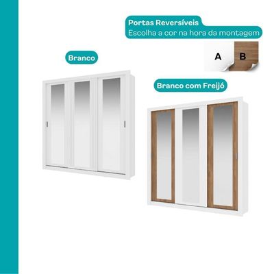Guarda Roupa Casal 3 Portas Doha Com 3 Espelhos Carraro Branco