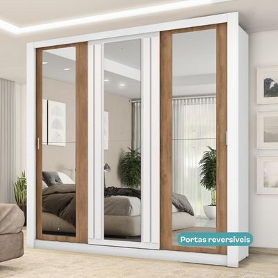 Guarda Roupa Casal 3 Portas Doha Com 3 Espelhos Carraro Branco
