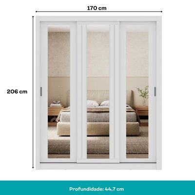 Guarda Roupa Casal 3 Portas Doha Com 3 Espelhos Carraro Branco