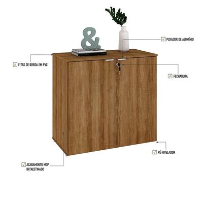 Armário Baixo Com 02 Portas 75x80x42cm Wlab80 Lâmina Mel Branco