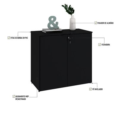 Armário Baixo Com 02 Portas 75x80x42cm Wlab80 Preto ônix