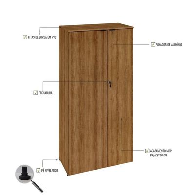 Armário Alto Fechado Com 02 Portas 161,5x80x42cm Wlaf80 Lâmina Mel - Preto