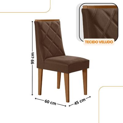 Mesa De Jantar Isadora Tampo MDF 6 Cadeiras Isadora Moderna Veludo Marrom Naturalle