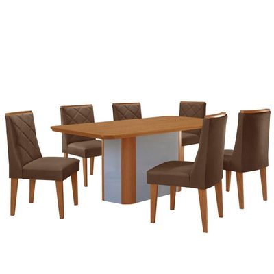 Mesa De Jantar Isadora Tampo MDF 6 Cadeiras Isadora Moderna Veludo Marrom Naturalle