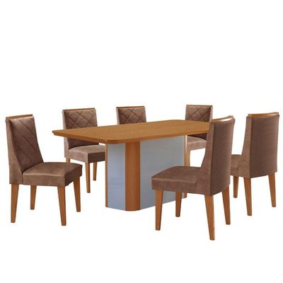 Mesa De Jantar Isadora Tampo MDF 6 Cadeiras Isadora Moderna Tork Naturale