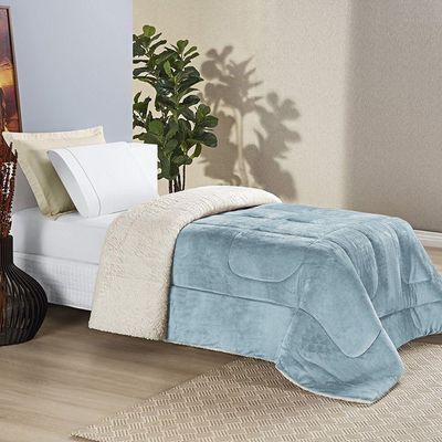 Coberdrom Sherpa E Flannel Everest Solteiro Manta Alta 150g 01 Peça - Quartzo Azul