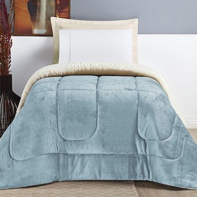 Coberdrom Sherpa E Flannel Everest Solteiro Manta Alta 150g 01 Peça - Quartzo Azul