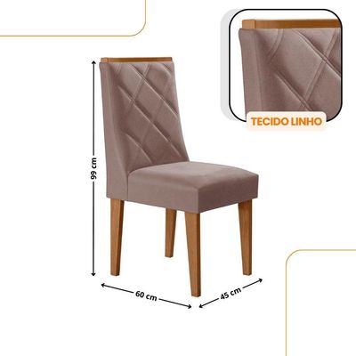 Mesa De Jantar Isadora Tampo MDF 6 Cadeiras Isadora Moderna Linho Capuccino Naturale