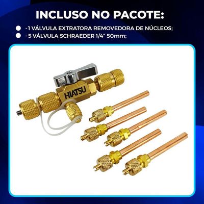 Kit 1 Válvula Removedora Extratora De Núcleos Vcrh-1 Com 5 Válvula Schrader 1-4 50mm 1 Unidade