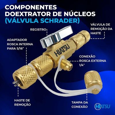 Kit 1 Válvula Removedora Extratora De Núcleos Vcrh-1 Com 5 Válvula Schrader 1-4 50mm 1 Unidade