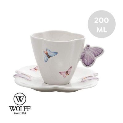 Jogo 4 Xicaras De Chá Porcelana Com Pires Borboletas 200ml Wolff