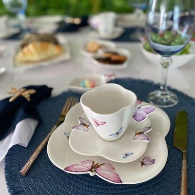 Jogo 4 Xicaras De Chá Porcelana Com Pires Borboletas 200ml Wolff