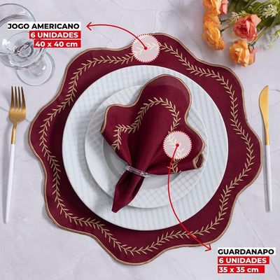 Jogo De Guardanapos Sousplat Americano 12 Peças Bordado Decorativo - Paris Detalhe Dourado Bordo
