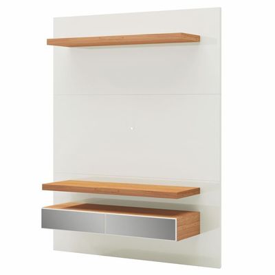 Painel Para Tv 55 Pol 140cm 2 Gavetas Com Espelho Aksa D03 Off White Freijó - Lyam Decor