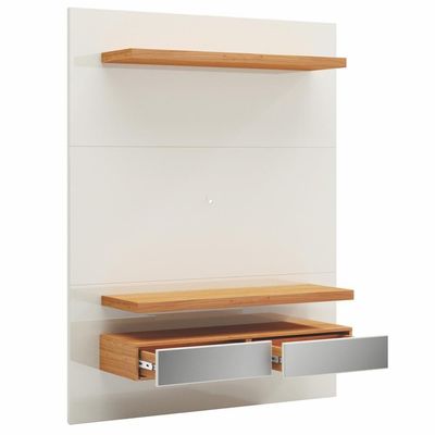 Painel Para Tv 55 Pol 140cm 2 Gavetas Com Espelho Aksa D03 Off White Freijó - Lyam Decor