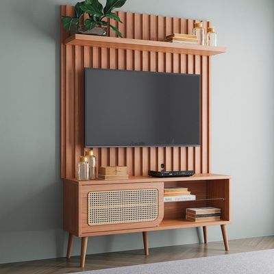 Rack Para Sala Com Painel Ripado Para Tv 55 Pol Egon D03 Freijó - Lyam Decor