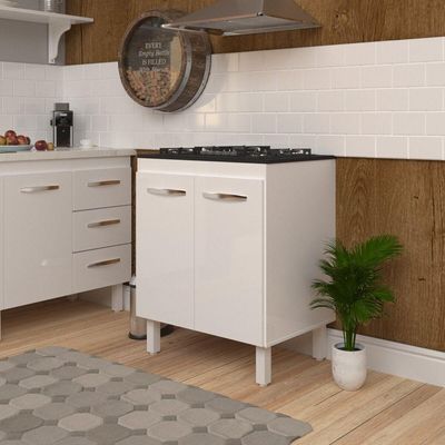 Balcão Armário De Cozinha Para Fogão Cooktop 5 Bocas Fran Mobília Decor Branco