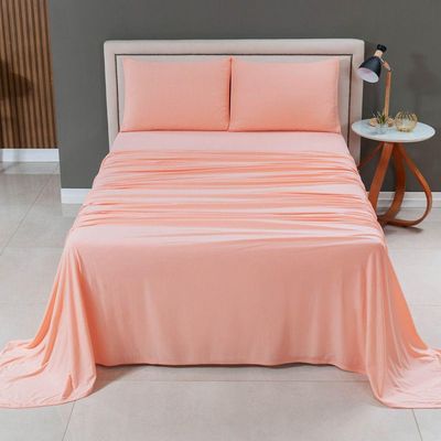 Jogo Cama Lençol Casa Scarpa Sonnet Casal Padrão Malha Lisa Algodão Macio 4 Peças - Salmão
