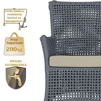 2 Sofás área Externa Igapó Alumínio Fendi Corda Náutica E7 Prata
