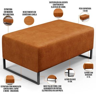 Puff Decorativo Para Sala De Estar Cléo W01 Base De Ferro 90 Cm Couríssimo Canela - Lyam Decor