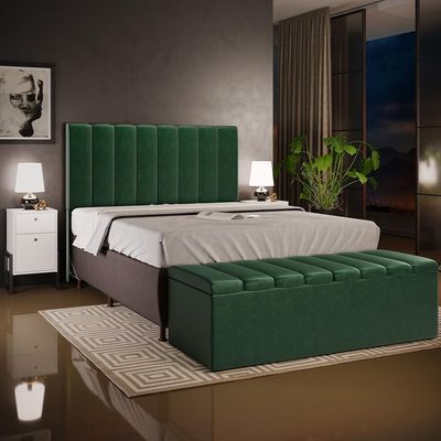 Kit Cabeceira Cama Box Casal 140cm Calçadeira Recamier Baú Dália W01 Facto Verde Musgo - Lyam Decor