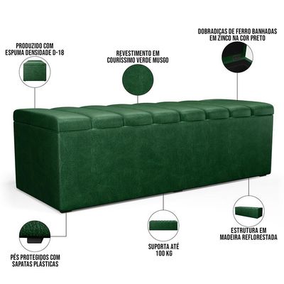 Kit Cabeceira Cama Box Casal 140cm Calçadeira Recamier Baú Dália W01 Facto Verde Musgo - Lyam Decor