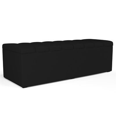 Kit Cabeceira Cama Box Casal King 195cm Com Calçadeira Baú Dália W01 Suede Preto - Lyam