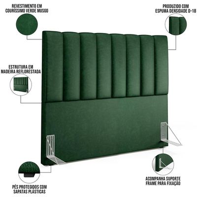 Kit Cabeceira Cama Box Casal 140cm Calçadeira Recamier Baú Dália W01 Facto Verde Musgo - Lyam Decor