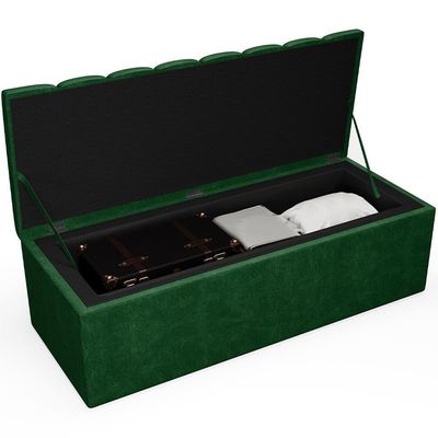 Kit Cabeceira Cama Box Casal 140cm Calçadeira Recamier Baú Dália W01 Facto Verde Musgo - Lyam Decor