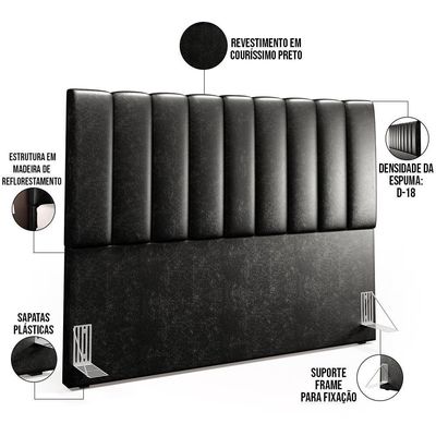 Kit Cabeceira Cama Box Casal King 195cm Com Calçadeira Baú Dália W01 Couríssimo Preto - Lyam