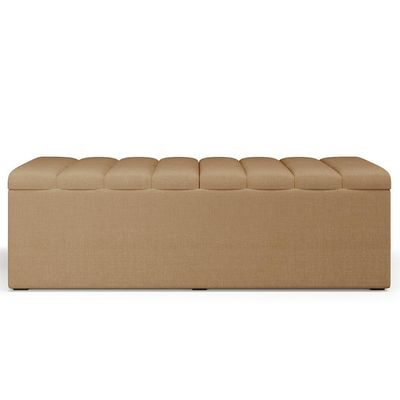 Kit Cabeceira Cama Box Casal King 195cm Com Calçadeira Baú Dália W01 Linho Bege Escuro - Lyam