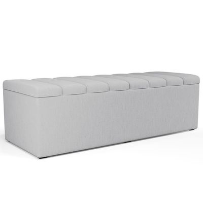 Kit Cabeceira Cama Box Casal King 195cm Com Calçadeira Baú Dália W01 Linho Cinza - Lyam