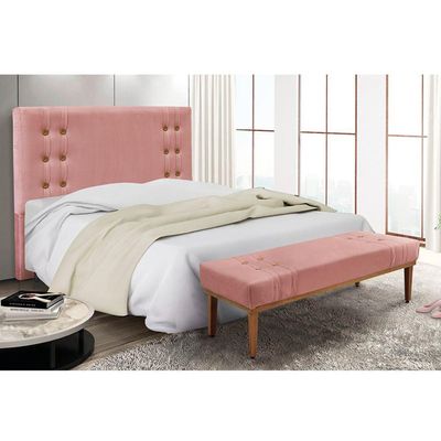 Cabeceira Cama Box Casal 140cm e Recamier Gênova Veludo Rosa S04 - D'rossi