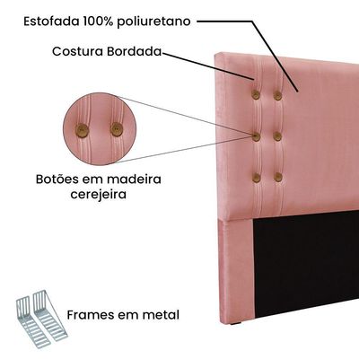 Cabeceira Cama Box Casal 140cm e Recamier Gênova Veludo Rosa S04 - D'rossi