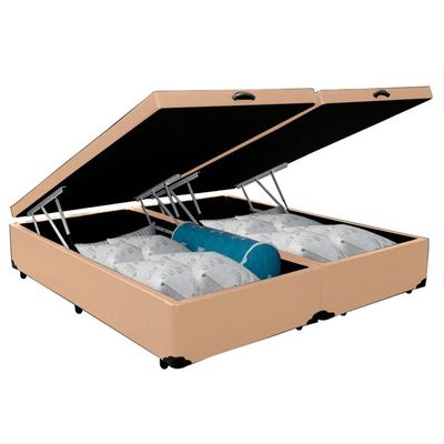 Cama Box Baú Casal Bipartido Sintético Sereneprime Bege 138x188x44