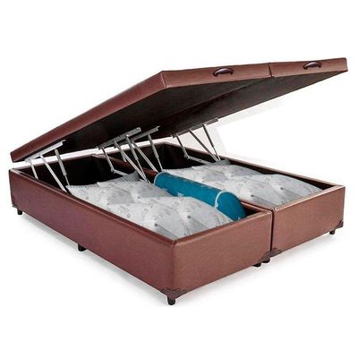 Cama Box Baú Casal Bipartido Sintético Sereneprime Marrom 138x188x44