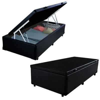 Cama Box Baú Solteiro Sintético + Colchão De Espuma D33 Sereneprime 88cm Preto