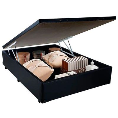 Cama Box Baú Casal Sintético Sereneprime Preto 138x188x44