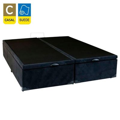 Cama Box Baú Casal Bipartido Suede Sereneprime Preto 138x188x44