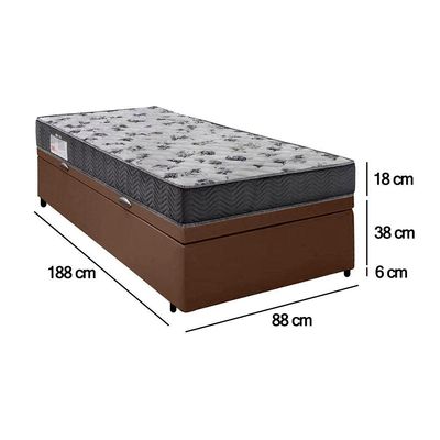 Cama Box Baú Solteiro Sintético + Colchão De Espuma D33 Sereneprime 88cm Marrom
