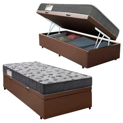 Cama Box Baú Solteiro Sintético + Colchão De Espuma D33 Sereneprime 88cm Marrom