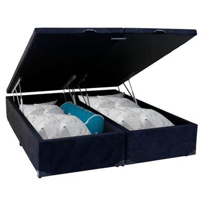 Cama Box Baú Casal Bipartido Suede Sereneprime Preto 138x188x44