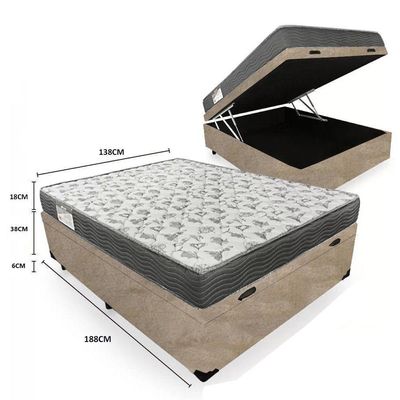 Cama Box Baú Casal Suede + Colchão De Espuma D33 Sereneprime 138cm Bege