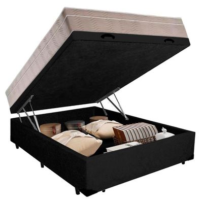 Cama Box Baú Casal Suede + Colchão Sereneprime Molas Ensacadas 138x188x69 Preto